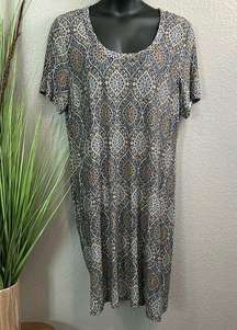 Premise dresses, navy white, gold and gray, printed knit dress size 2X