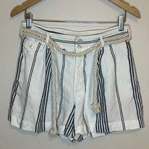 Polo Ralph Lauren Striped 100% Linen Rope Belt White & Blue Shorts Size 2