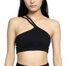 THE Range Jet Black Braided Strap Ribbed Bralette Crop Top Size M NWT