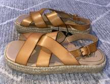 Zara Tan Strappy Wedge  Woven Platform Sandals  Size 37