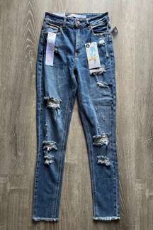 High Rise Blue Distressed Denim Jeans