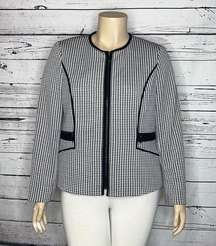 Kasper NWOT Size 16 Black & White Houndstooth Zip Front Jacket Blazer