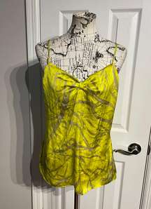 Vintage y2k Satin Colorful coastal Bright straps Sleeveless Blouse Yellow Print Women's Top M