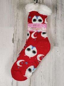 NWT Mari Clare Sherpa Lined Knit Winter Owl Moon Star No-Slip Slipper Socks