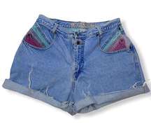 🤩 Vintage  Color Block Denim Cut Off Jean Shorts