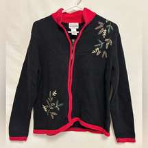 Vintage 90’s‎ Christmas Tree Embroidered Zip Front Holiday Cardigan Size PL