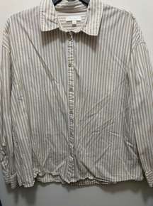 All:row Tan Striped Button Up Top