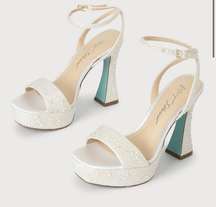 Betsey Johnson Something Blue Beth Embellished Platform Sandals Bridal white 10