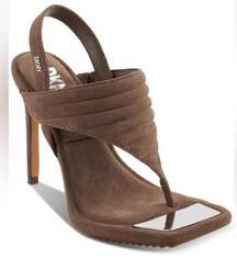 NWOB DKNY Size 6.5 Brown Leather Ranae Square Toe Slingback Stiletto Sandal