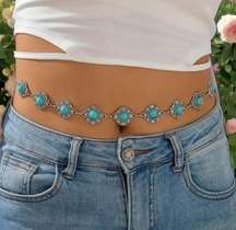 Boho Turquoise Waist Chain Vintage Adjustable Metal Chain Belt One Size