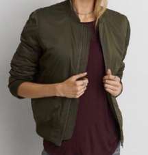 American Eagle Army Green Nylon Bomber Jacket