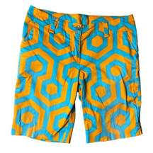 LoudMouth Ladies Orange & Blue Geometric Pattern Fairway Bermuda Shorts Size 8