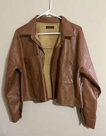 Brown Cropped Leather Jacket 