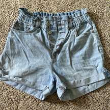 Express Paperbag Waist Light Blue Denim Shorts