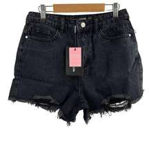 PRETTYLITTLETHING Shape Black Distressed Fray Hem Denim Shorts Size 6 US New