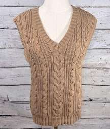 AMERICAN EAGLE OUTFITTERS Cableknit Sweater Vest 100% Cotton Tan-Medium