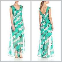 $598 Tracy Reese Black Label Silk Godet Floral Maxi Dress