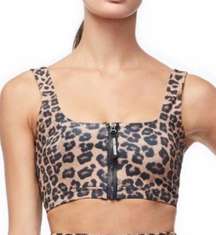 NWT Good American Performance The Zip Up Sports Bra Leopard Print