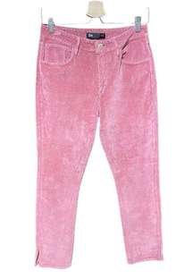 3x1 Higher Ground Mini Split Rosette Velvet Skinny Jeans Pink Size 28
