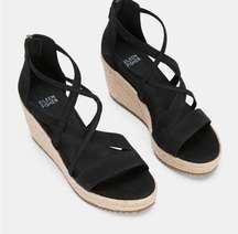 Eileen Fisher Wanda Black Tumbled Nubuck Espadrille Wedge Sandal, NEW, Size 11