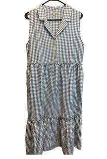Kori America Sleeveless Checkered Collar Dress Maxi Ruffle Tiered Size Medium