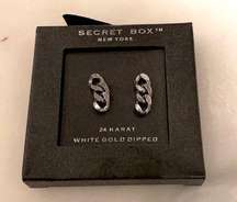 NIB SECRET BOX silver tone chain stud earrings