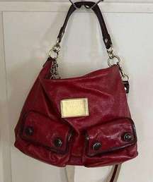 Coach Poppy Glam Madison Cherry Red Patent Leather Shoulder Bag Crossbody Strap