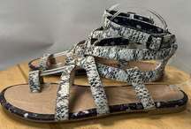 CABI Athena Sandals Snakeskin Print Leather Gladiator Toe Ring Flat Women's 9M