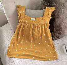 Universal thread mustered yellow embroidered cottage ruffle tank top med