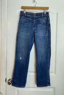 Pilcro High Rise Medium Wash Tapered Waist Distressed Cropped Jeans Size 29