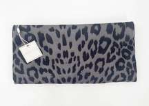 SHIRALEAH Clutch Tori Fold Grey Animal Print Cheetah Zipper Bag Vegan Gray NWT