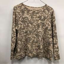 Croft & Barrow Tan Paisley Stretch Long Sleeve Top women’s 1X 100% Pima Cotton