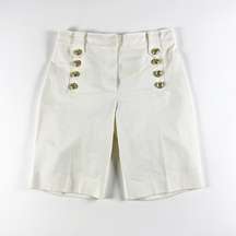 Derek Lam IO Crosby Cotton Stretch High Waisted Bermudas Sailor Button Shorts 10