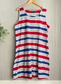D&Co Beach Cpverup Dress Red White Blue Swim Cover Casual Dress Pocket Lounge XL