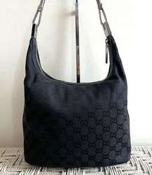 Gucci GG Black Monogram Canvas and Leather Shoulder Bag