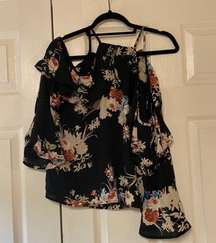 Black Floral Cold Shoulder Blouse