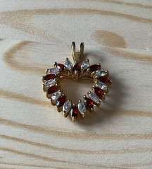 Red and Clear Rhinestone Heart Gold Tone Pendant