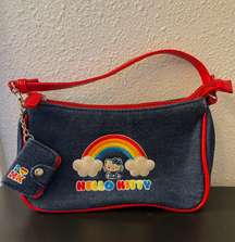 Vintage 2003  HELLO KITTY Mini BLUE Purse Embroidered Rainbow **RARE**