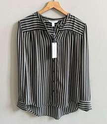 PopSugar NWT Striped Long Sleeve Button Down Shirt Classic Black and White Top