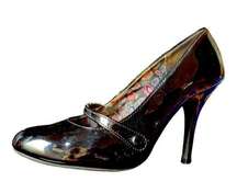 AMERICAN EAGLE black Glossy Shiny Patent Leather 4" Heels w/ Strap 8.5W women