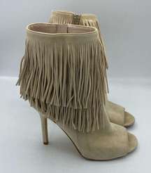 Sam Edelman Arizona Beige Suede Fringe Open Toe Booties Nashville boho western