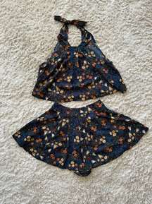 Blue Floral Skort And Tank Set