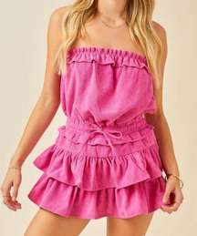 Day + Moon Ruffle corduroy strapless romper Pink size Medium NEW