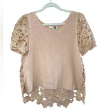 Anthropologie  lace back pink top 100% cotton hi low hem size small