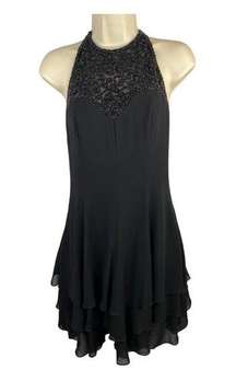 Black Tie Oleg Cassini size Small Silk Beaded Embellished Party Evening Dress