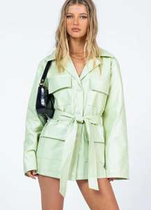 Vegan Leather Pastel Green Coat