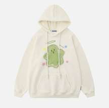 Cream Apricot  Embroidery Cartoon Ghost Hoodie