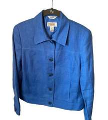 Talbots Irish Linen Size 4 Petities Blue Jacket/Blazer