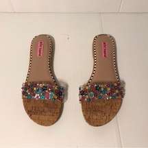 Betsy Johnson embellished beads slide on flat sandals fits size 8