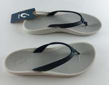 NEW OLUKAI Pi’oe W 11 Beach Pool Sandals Flip Flop Slippers Trench Blue/Mst Grey